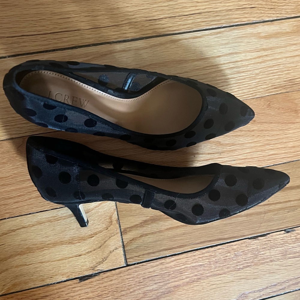 J. Crew Esme mesh polka-dot kitten heels Black size 7 New with Box